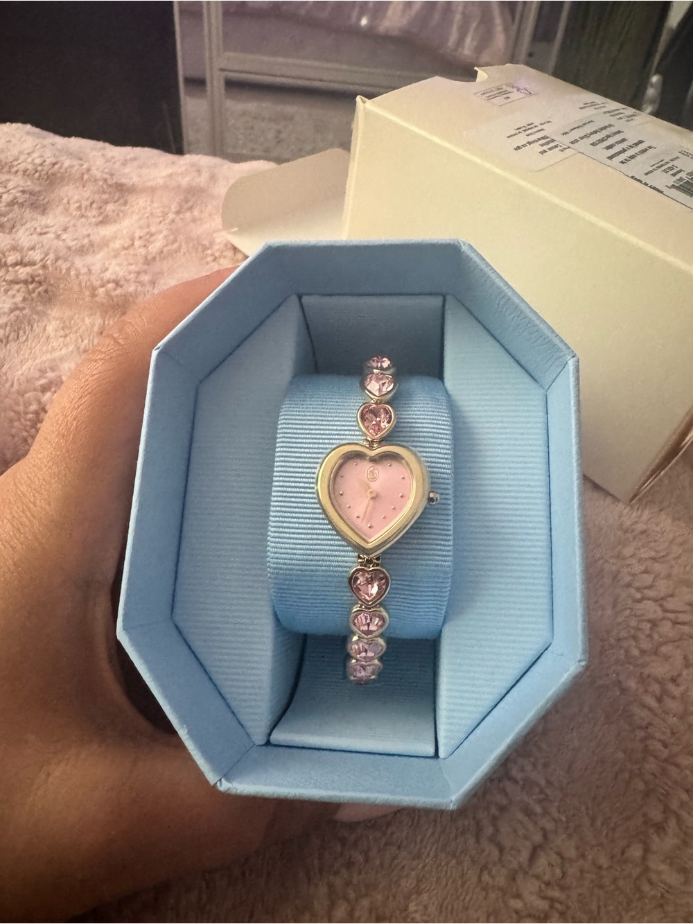 Swarovski Idyllia Pink Heart Crystal Watch with Gold Accents